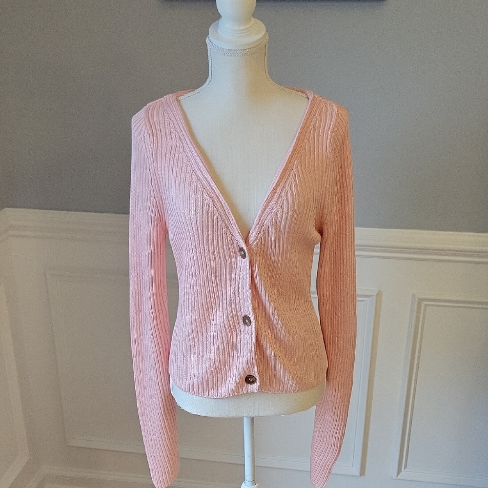 Free People Game On Cardigan V-Neck Sweater Light Pink Size XL